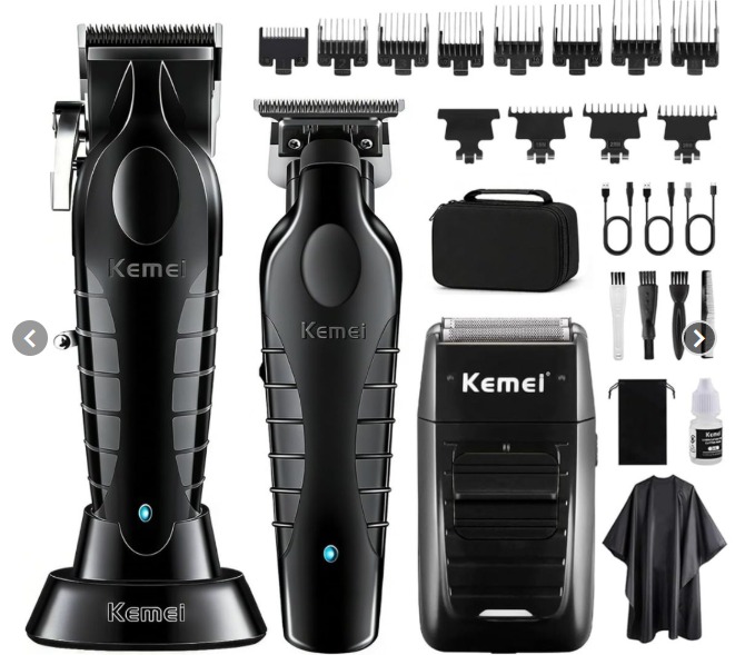Kit Combo Cortadora de Pelo Profesional Kemei S9 KM-2296 + KM-2299 + KM-1102